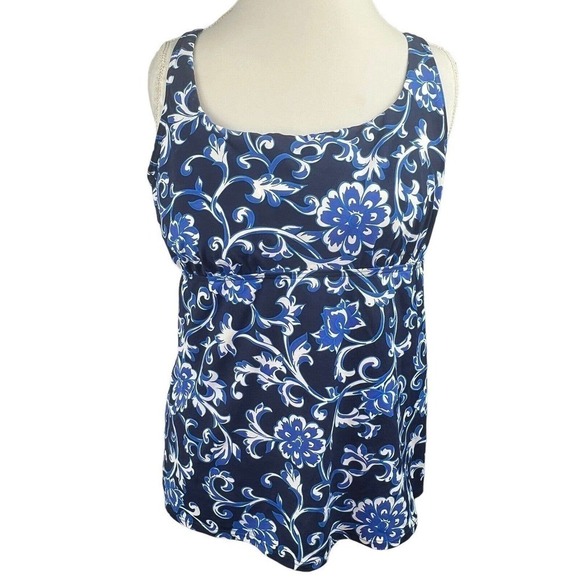 Lands End Blue Floral Tankini Swim Size 18 Padded Underwire - Picture 1 of 10